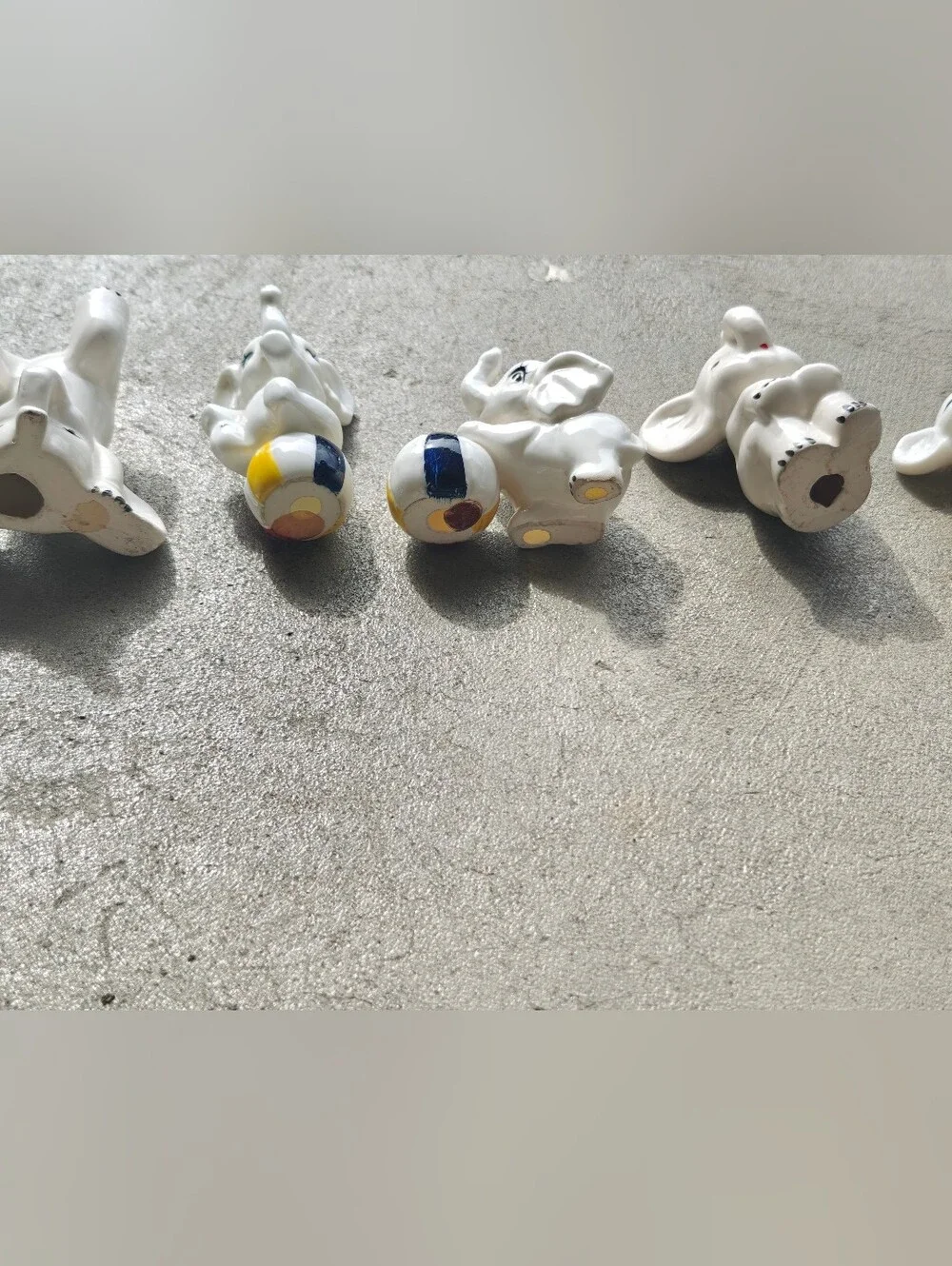 5 Vintage Brinns Circus Elephants Figurines Bone China Ball Trunks-Up Good Luck
